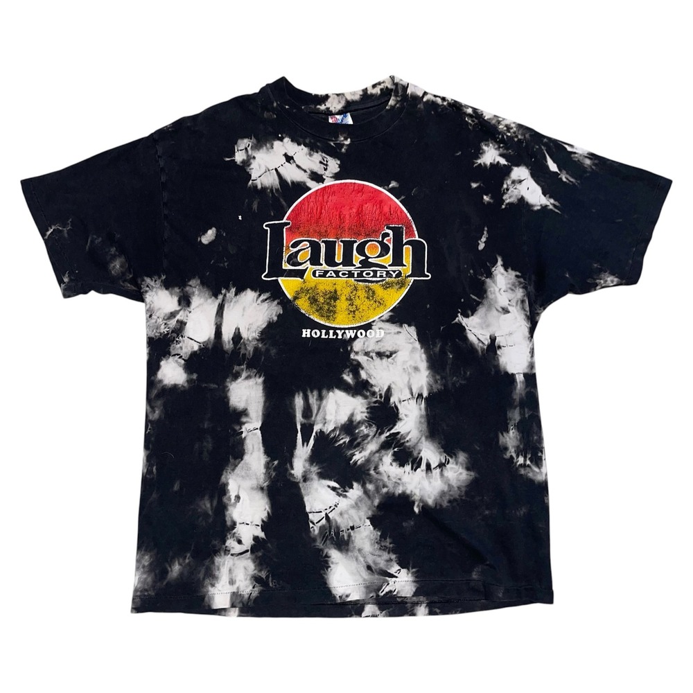 Vintage Laugh Factory Hollywood Tie Dye T Shirt Mens XL Hanes Beefy-T 90s Black
